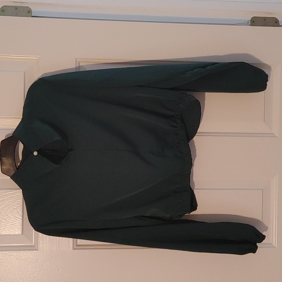 Chiffon Crop Top Blouse Women's XL Emerald Green Long Sleeve Coquette Girl Y2K - Picture 6 of 9